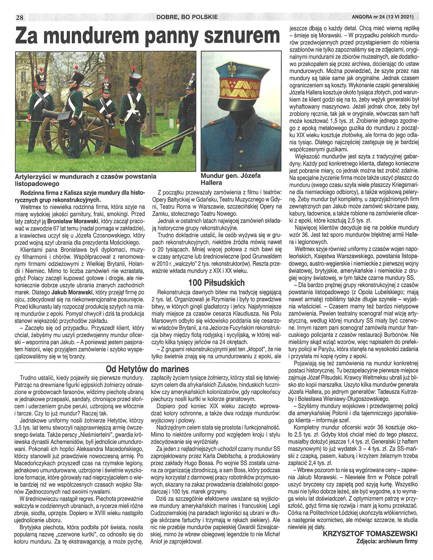 Bespoke Tailors WELTMEX - Reenactment Uniforms - Article in Polish Weekly News Magazine ANGORA 2021